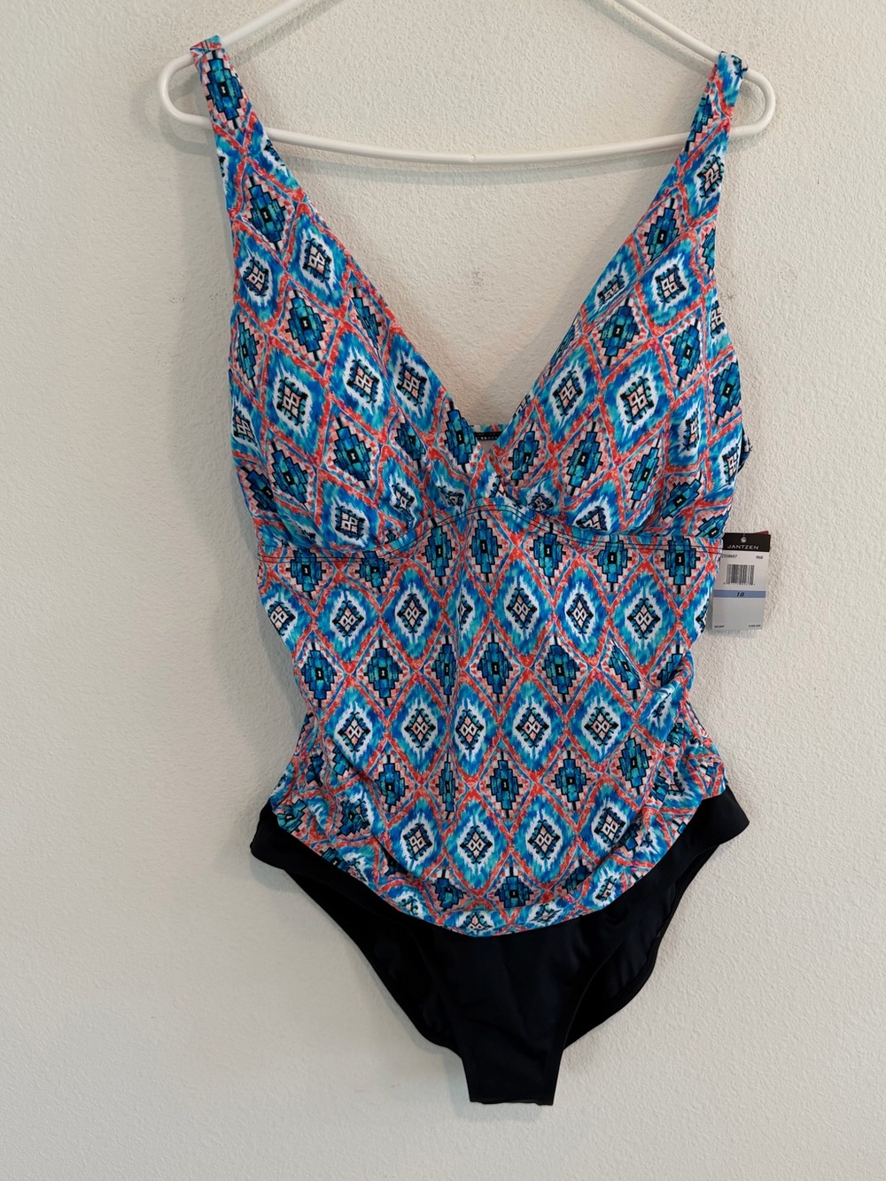 Jantzen Blue & Pink Geometric Girls One-Piece Swimsuit